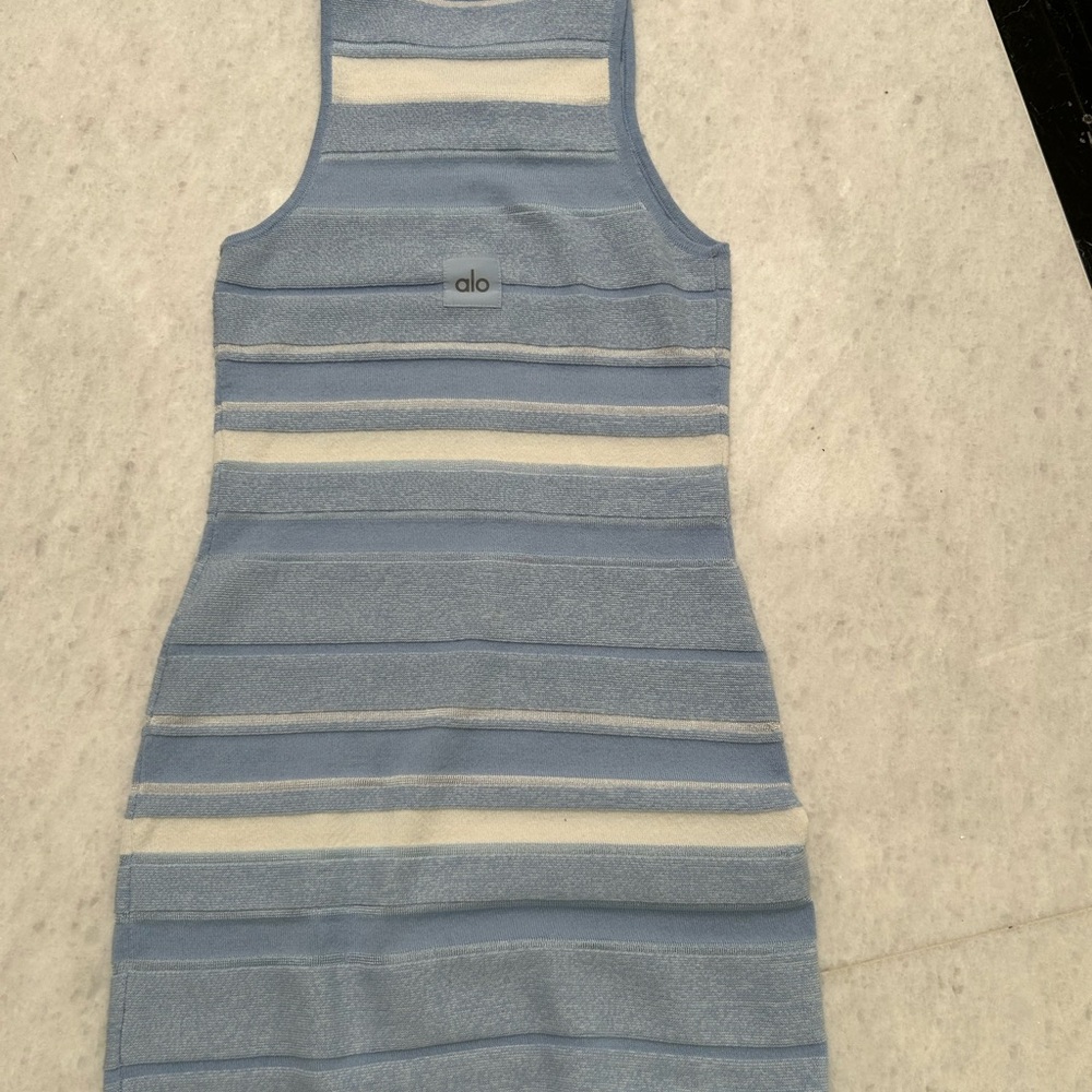 ALO Yoga Blue and Cream Striped Mini Dress